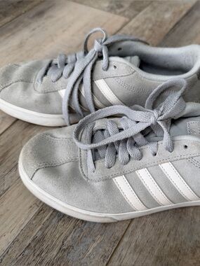 Adidas Neo Light Gray Suede Sneakers with White Stripes